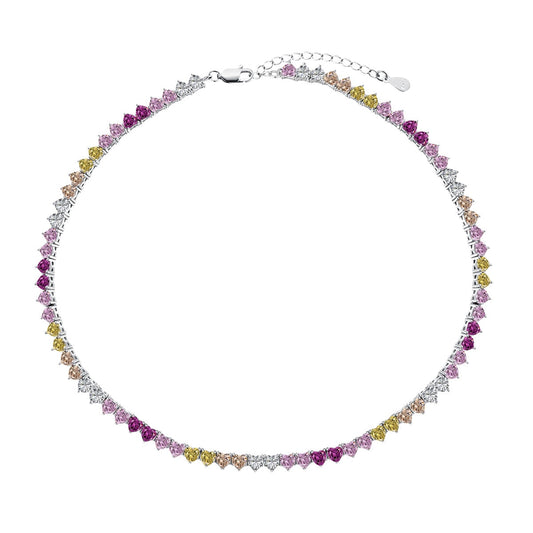 [Lucky Jewelry]Luckyling Colorful Full Heart Tennis Necklace