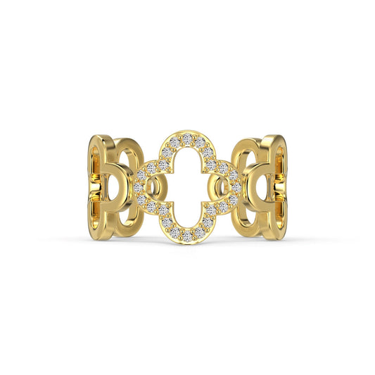 [Lucky Jewelry]Hollow Design Four-Leaf Clover Flower Shape Ring