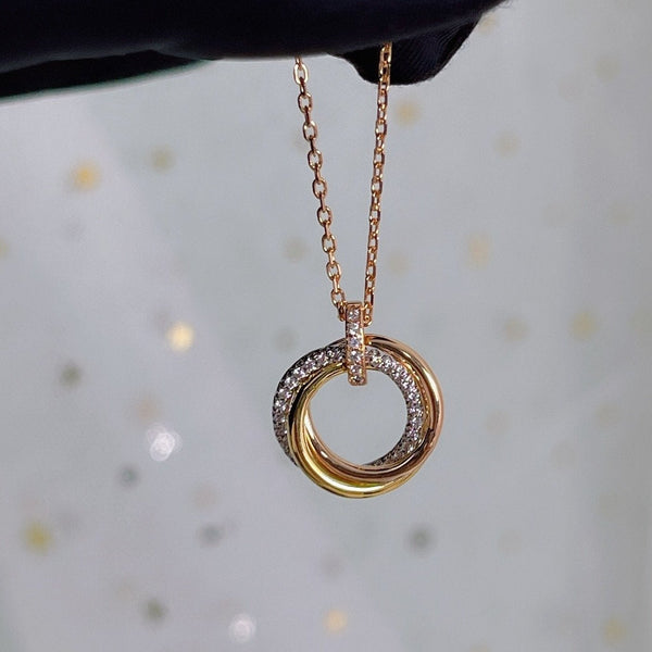 [⭐Seralia]TRINITY NECKLACE SILVER GOLD PINK GOLD DIAMONDS