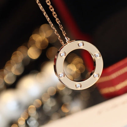 [⭐Seralia]LOVE NECKLACE 16MM 6 DIAMONDS PINK GOLD