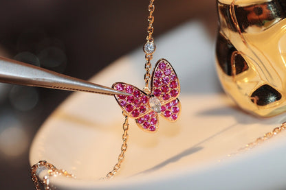 [⭐Seralia]BUTTERFLY RED DIAMOND ROSE GOLD NECKLACE