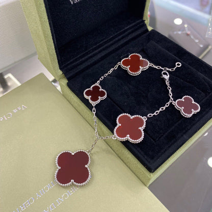 [⭐Seralia]CLOVER 5 MOTIFS SIVLER CARNELIAN BRACELET