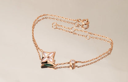 [⭐Seralia]STAR PINK MOP 1 DIAMOND PINK GOLD NECKLACE