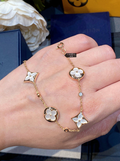 [⭐Seralia]STAR AND SUN 4 MOTIF WHITE MOP PINK GOLD BRACELET