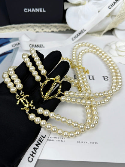[⭐Seralia]25K Pencil Double C Double-Layer Pearl Sweater Chain