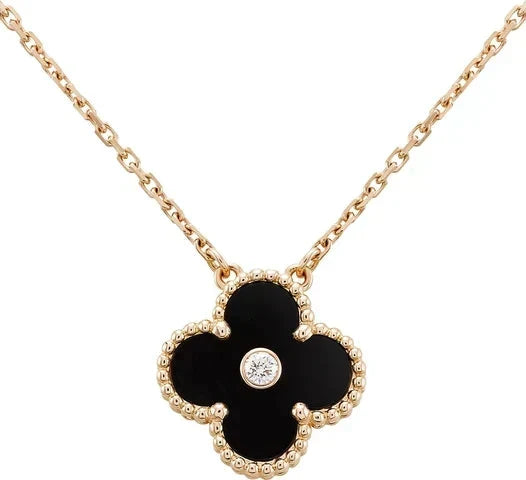 [⭐Seralia]CLOVER 15MM DIAMOND ONYX NECKLACE