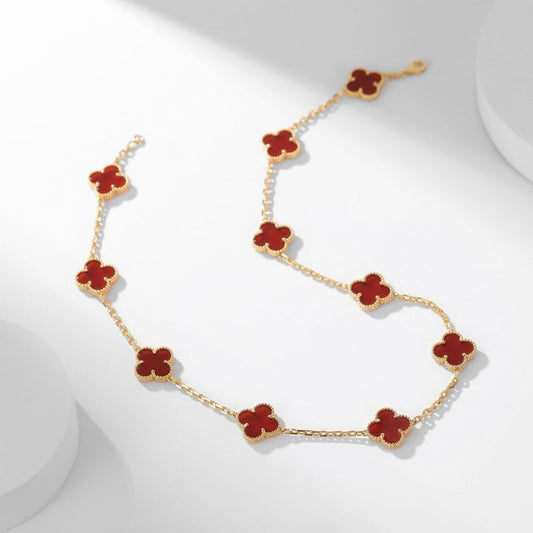 [⭐Seralia]CLOVER 10 MOTIFS CARNELIAN NECKLACE