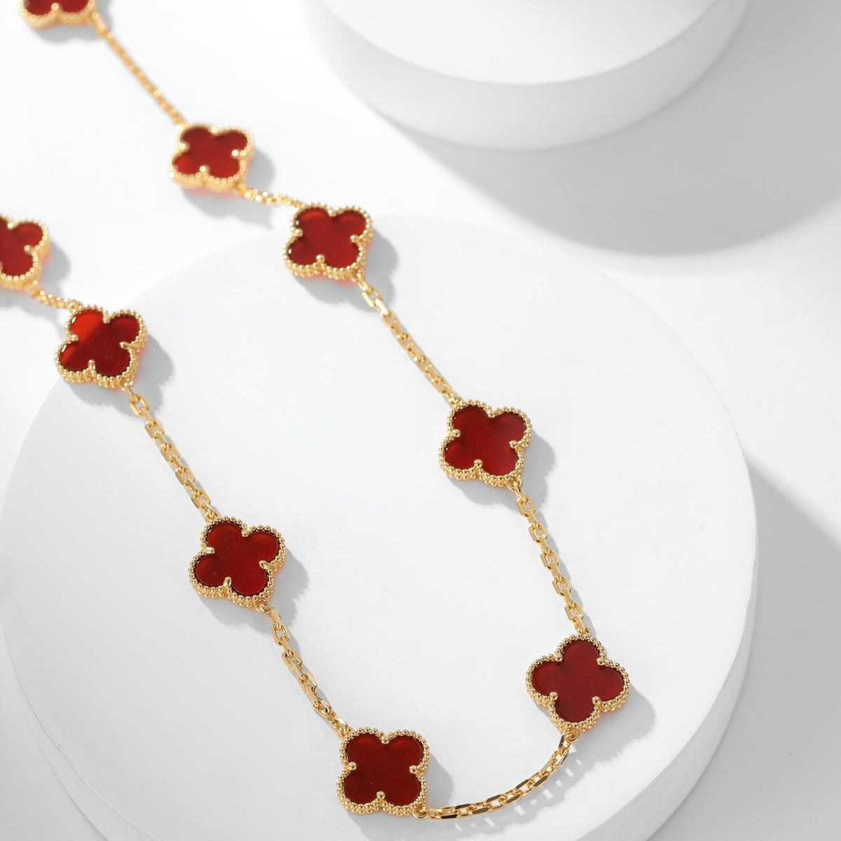 [⭐Seralia]CLOVER 10 MOTIFS CARNELIAN NECKLACE