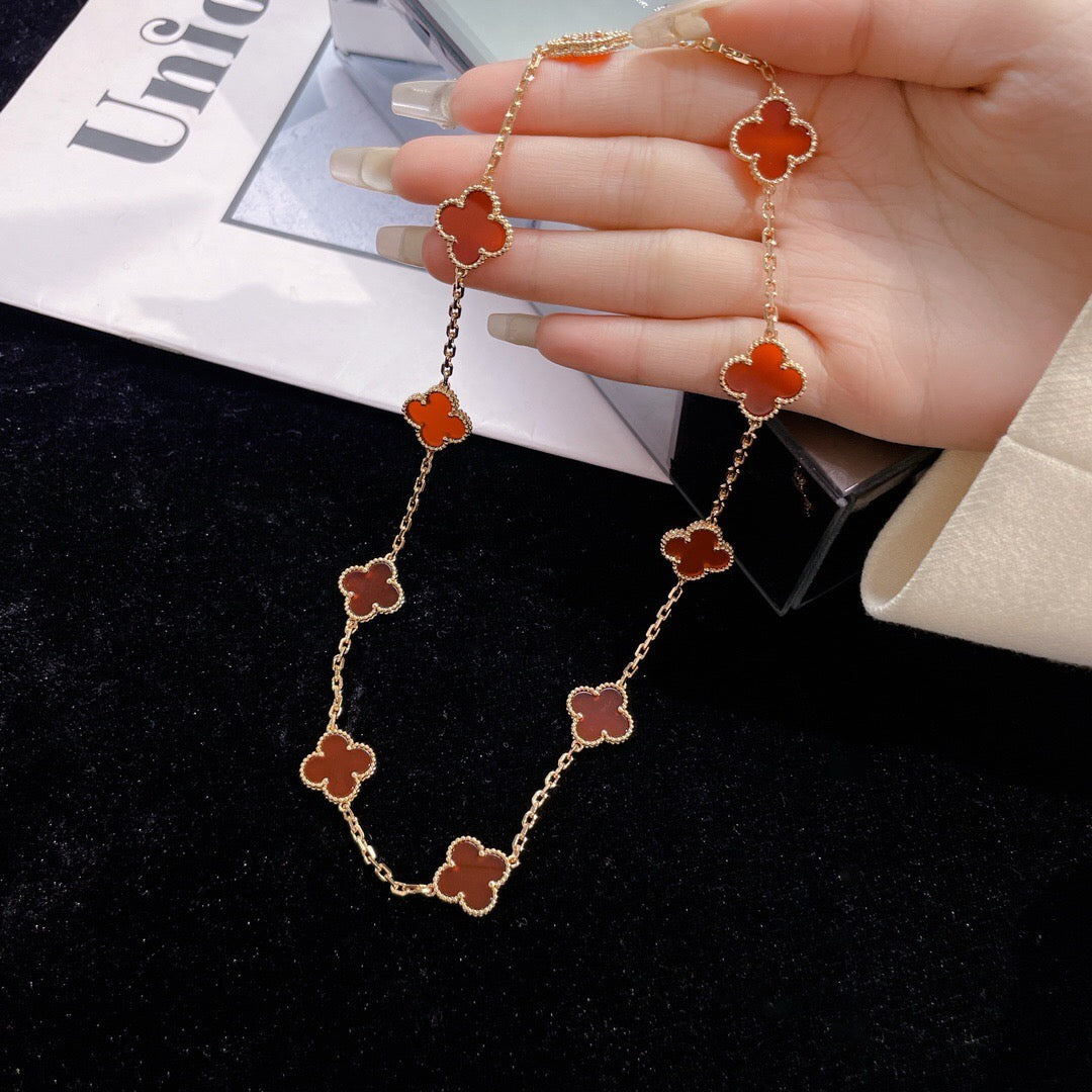 [⭐Seralia]CLOVER 10 MOTIFS CARNELIAN NECKLACE