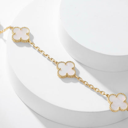 [⭐Seralia]CLOVER 10 MOTIFS WHITE MOTHER OF PEARL NECKLACE