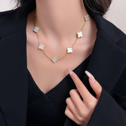 [⭐Seralia]CLOVER 10 MOTIFS WHITE MOTHER OF PEARL NECKLACE