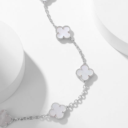 [⭐Seralia]CLOVER 10 MOTIFS WHITE MOTHER OF PEARL NECKLACE