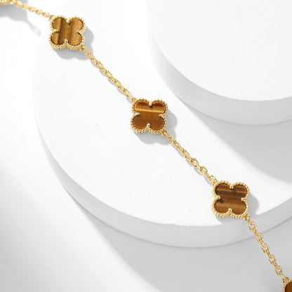 [⭐Seralia]CLOVER 10 MOTIFS TIGER EYE NECKLACE
