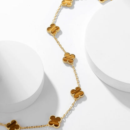 [⭐Seralia]CLOVER 10 MOTIFS TIGER EYE NECKLACE