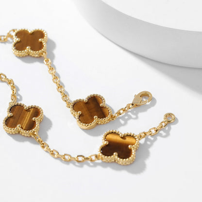[⭐Seralia]CLOVER 10 MOTIFS TIGER EYE NECKLACE