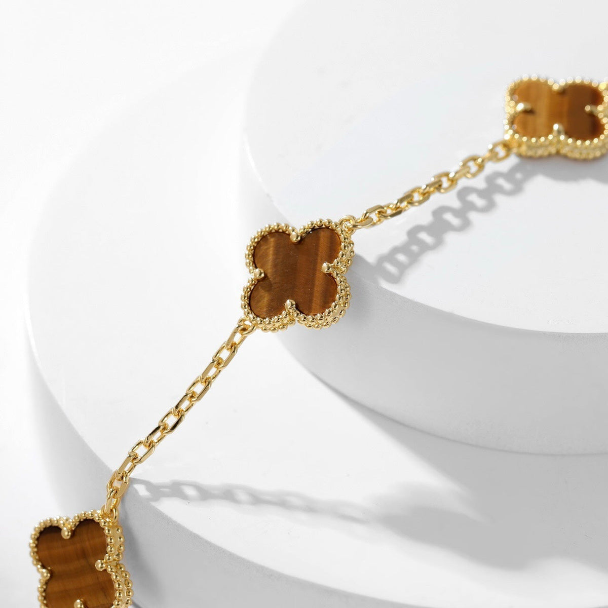 [⭐Seralia]CLOVER 10 MOTIFS TIGER EYE NECKLACE