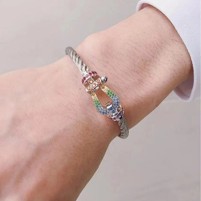 [⭐Seralia]FORC LARGE HORSESHOE  COLORED DIAMOND BRACELET SILVER