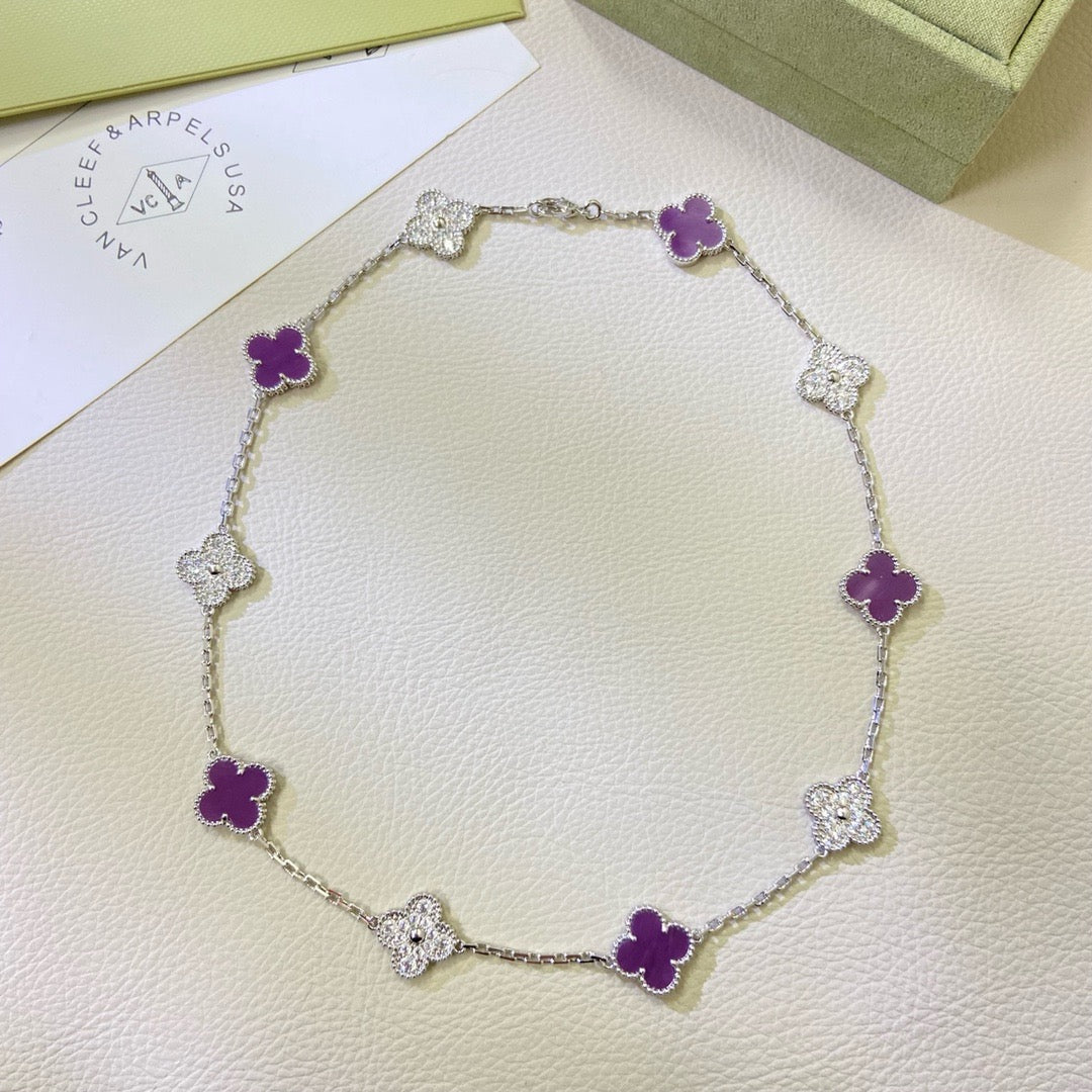[⭐Seralia Jewelry]CLOVER 10 MOTIFS  PURPLE VIOLET DIAMOND NECKLACE
