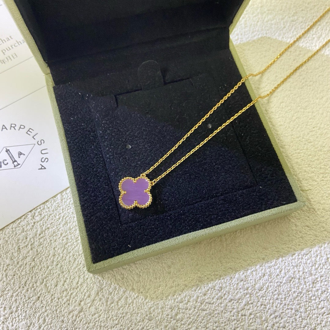 [⭐Seralia Jewelry]CLOVER 15MM  PURPLE VIOLET NECKLACE
