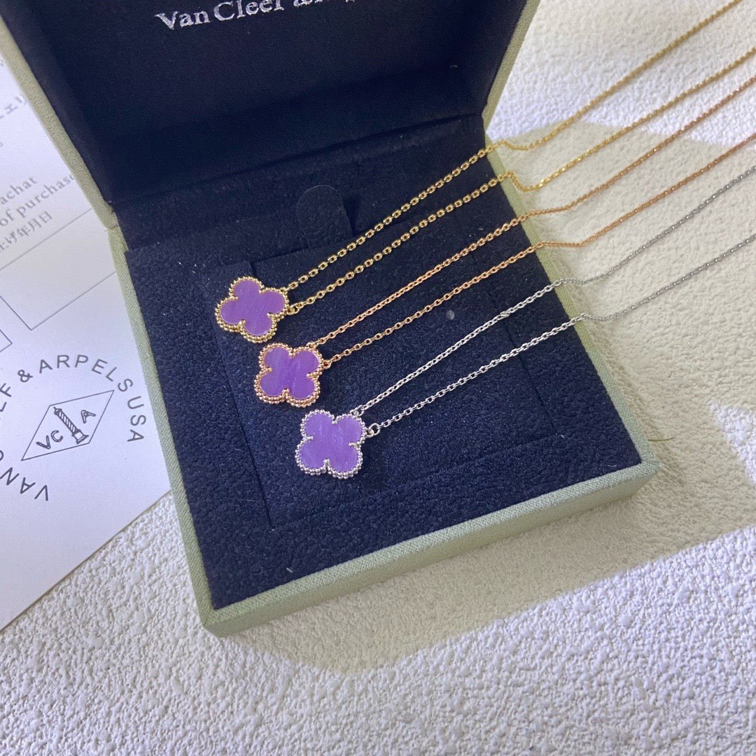 [⭐Seralia Jewelry]CLOVER 15MM  PURPLE VIOLET NECKLACE