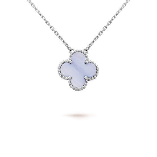 [⭐Seralia]CLOVER 15MM BLUE CHALCEDONY NECKLACE SILVER
