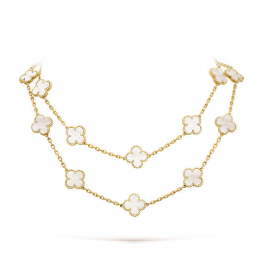 [⭐Seralia]CLOVER 20 MOTIFS WHITE MOP NECKLACE