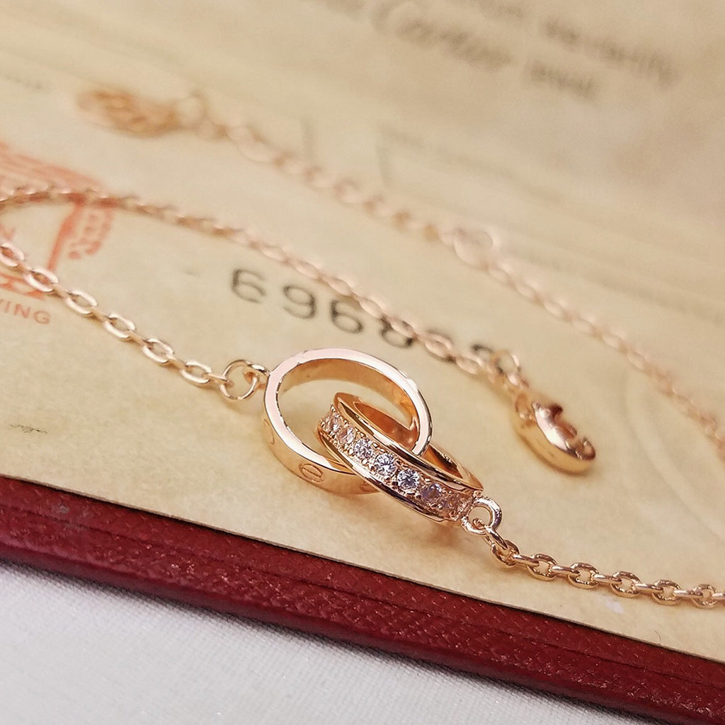 [⭐Seralia]LOVE DOUBLE RING HALF DIAMOND BRACELET