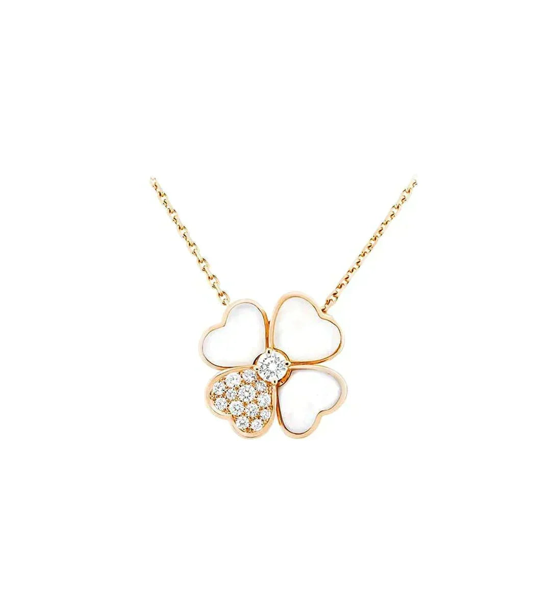 [⭐Seralia]CLOVER MOP DIAMOND ROSE GOLD NECKLACE