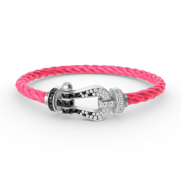 [⭐Seralia]FORCE LARGE HORSESHOE BLACK WHITE DIAMOND BRACELET SILVER