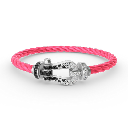 [⭐Seralia]FORCE LARGE HORSESHOE BLACK WHITE DIAMOND BRACELET SILVER