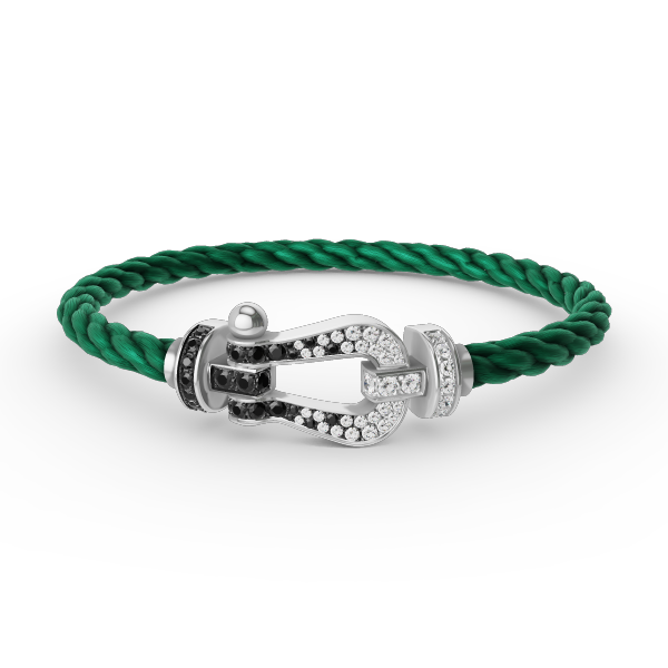 [⭐Seralia]FORCE LARGE HORSESHOE BLACK WHITE DIAMOND BRACELET SILVER