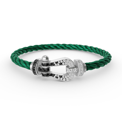 [⭐Seralia]FORCE LARGE HORSESHOE BLACK WHITE DIAMOND BRACELET SILVER