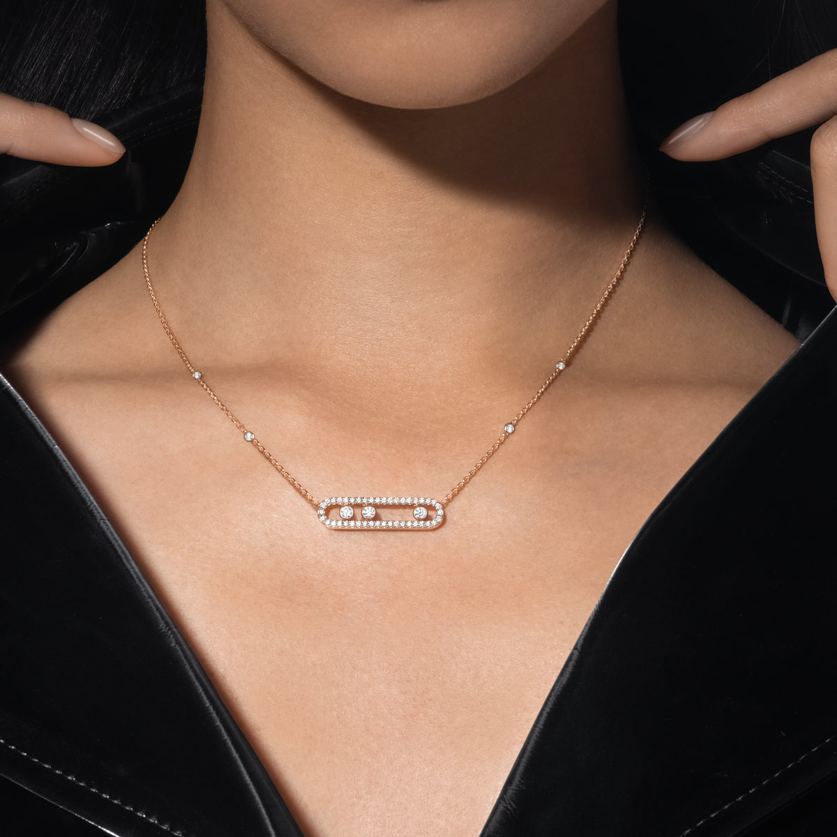 [⭐Seralia] Move Pave_ Rose Gold Diamond Necklace