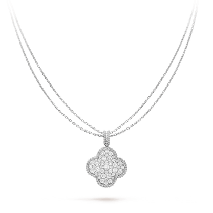 [⭐Seralia]CLOVER 25MM SILVER FULL DIAMOND BIG CLOVER NECKLACE