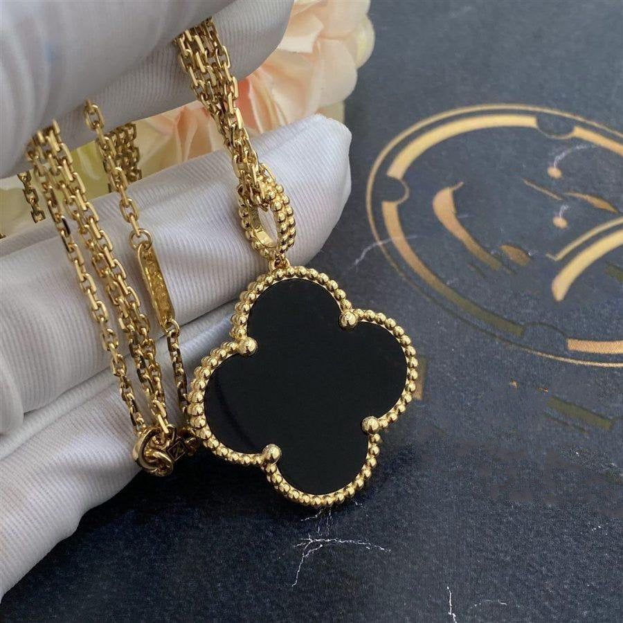 [⭐Seralia]CLOVER 25MM GOLD ONYX BIG CLOVER NECKLACE