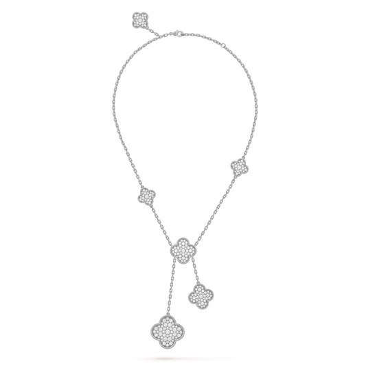 [⭐Seralia]CLOVER 5 MOTIFS SILVER DIAMONDS NECKLACE