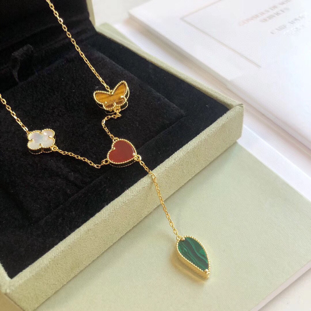 [⭐Seralia]LUCKY SPRING 4 MOTIFS ROSE GOLD NECKLACE